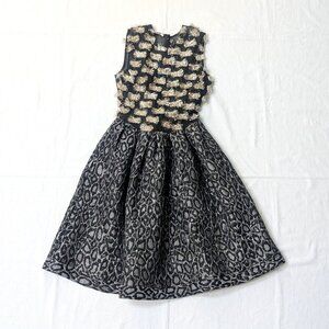 Jourden Silk Black & Gray Leopard Print w Metallic Sleeveless Dress Size FR 40